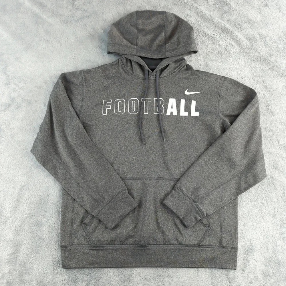 Nike Therma-Fit Hoodie Mens Medium Gray Football Training Pullover Sweatshirt